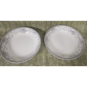 Ying Yu Jing Ci  Bone China   Set of 2  7" Bowls with gray floral pattern